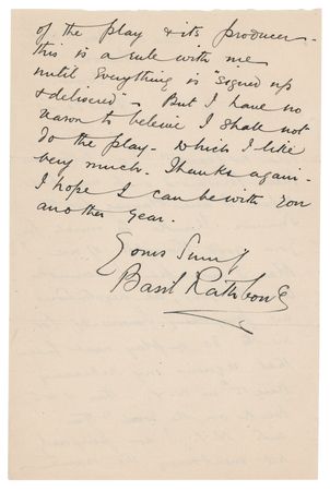 Lot #818 Basil Rathbone Autograph Letter Signed: 