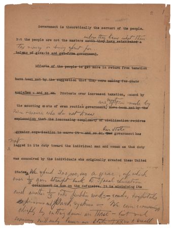 Lot #19 Franklin D. Roosevelt Hand-Annotated Speech Draft on Taxes: 