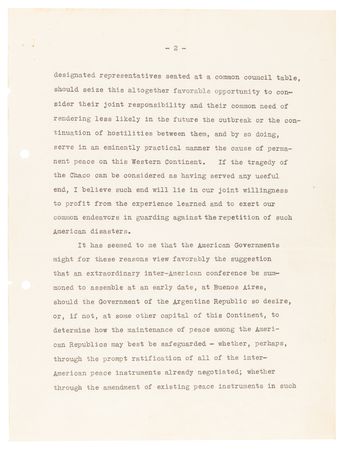 Lot #17 Franklin D. Roosevelt Typed Letter Signed as President to Alfonso Lopez, President of Colombia, Suggesting an Inter-American Conference on the Maintenance of World Peace - Image 3