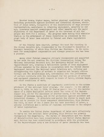 Lot #335 Frances Perkins Signed Biographical Typescript - Image 3