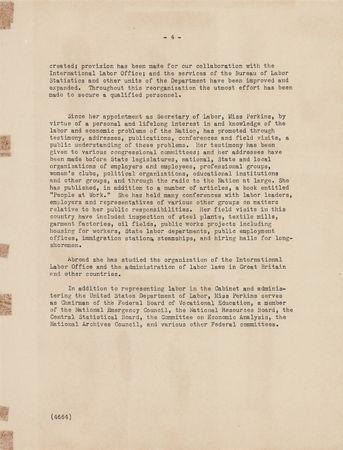 Lot #335 Frances Perkins Signed Biographical Typescript - Image 4