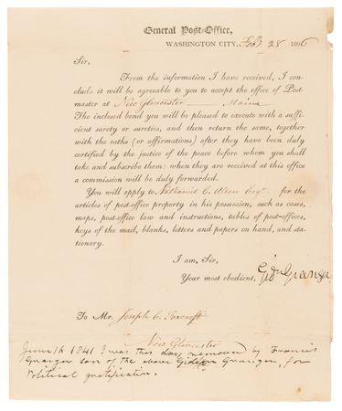 Lot #338 19th-Century Postmasters General (5) Document Signed - Image 3