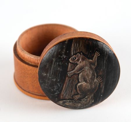 Lot #698 Edie Sedgwick Signed Original Painting - Squirrel on Wooden Box Lid - Image 1