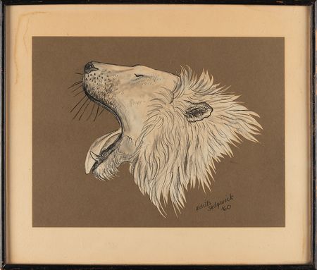 Lot #696 Edie Sedgwick Signed Original Drawing - Lion - Image 1