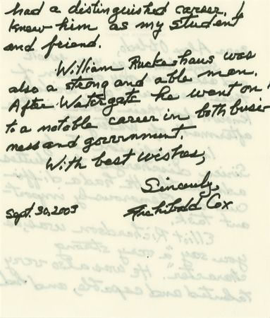 Lot #270 Archibald Cox Autograph Letter Signed on Watergate - Image 2