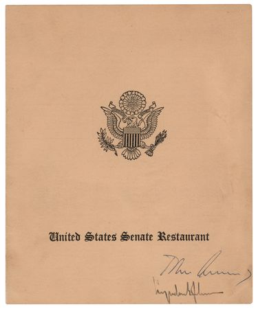 Lot #41 John F. Kennedy and Lyndon B. Johnson Signed Menu from the United States Senate Restaurant - Image 1