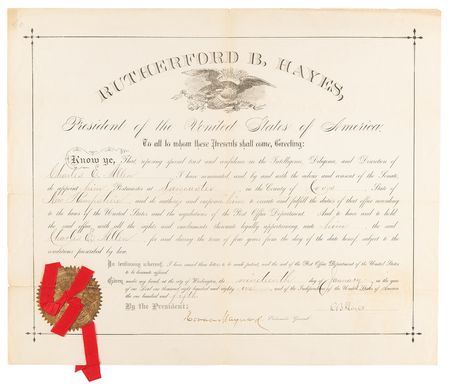 Lot #100 Rutherford B. Hayes Document Signed as President - Image 1