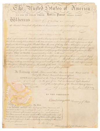 Lot #107 Andrew Jackson Patent Document Signed as President - Image 1