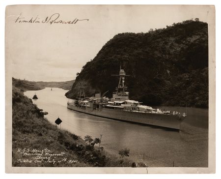 Lot #20 Franklin D. Roosevelt Signed Photograph of USS Houston, Sailing Through the Panama Canal - Image 1