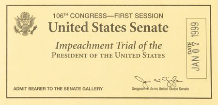 Lot #74 Bill Clinton Signed Mock Impeachment Report Cover and Impeachment Trial Ticket - Image 2