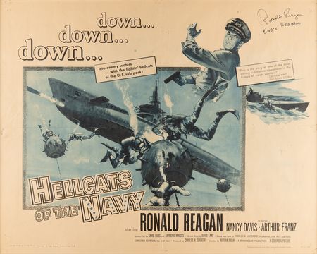 Lot #153 Ronald and Nancy Reagan Signed Original Movie Poster - Hellcats of the Navy - Image 2