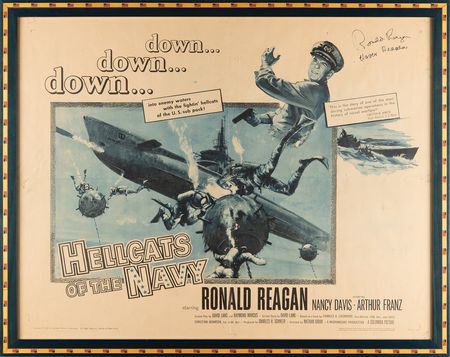 Lot #153 Ronald and Nancy Reagan Signed Original Movie Poster - Hellcats of the Navy - Image 1