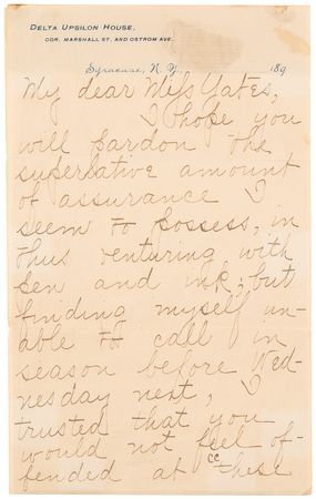 Lot #546 Stephen Crane Autograph Letter Signed on 'Delta Upsilon House' Letterhead - Dating to His Brief Time at Syracuse University - Image 2