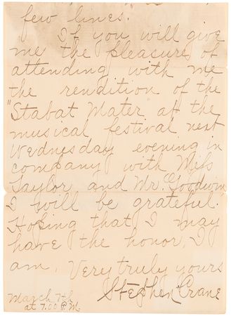 Lot #546 Stephen Crane Autograph Letter Signed on 'Delta Upsilon House' Letterhead - Dating to His Brief Time at Syracuse University - Image 3