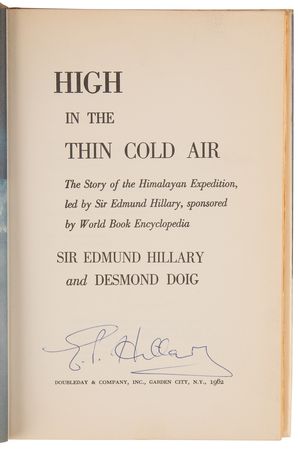 Lot #288 Edmund Hillary Signed Book - High in the Thin Cold Air - Image 4