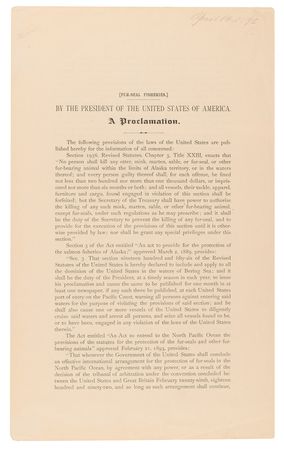 Lot #12 President Grover Cleveland Prohibits the Hunting of Fur Seals in the Bering Sea - Image 3