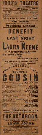 Lot #248 Lincoln Assassination: Ford's Theatre Playbill (Period Reproduction) - Image 2