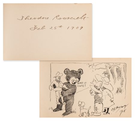 Lot #14 Theodore Roosevelt Signature as President with Original 'Teddy Bear' Sketch by Cartoonist Clifford K. Berryman - Image 1