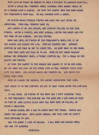 Lot #300 Kennedy Assassination: Ambulance Driver's Eyewitness Account Teletype - Image 2