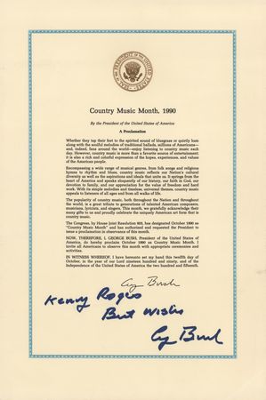 Lot #60 George Bush Signed 'Country Music Month'