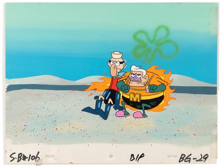 Lot #536 Mermaid Man and Barnacle Boy production cel and master production background from SpongeBob SquarePants - Image 1