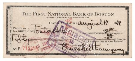 Lot #554 Ernest Hemingway Signed Check - Image 1