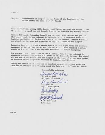 Lot #309 Kennedy Assassination: Souvenir Typescript Signed by the (4) Captors of Lee Harvey Oswald - Image 2