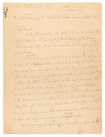 Lot #561 George Bernard Shaw Autograph Manuscript Signed on International Socialism in WWI: 