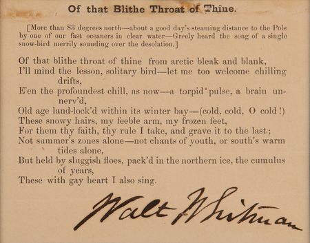 Lot #566 Walt Whitman Signed Poem Proof - 'Of that Blithe Throat of Thine' - Image 2