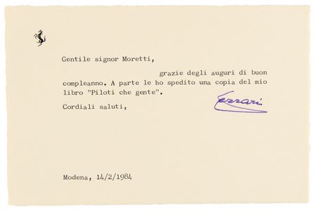 Lot #865 Enzo Ferrari Typed Letter Signed, Sending His 1983 Book, Piloti, che gente... - Image 2