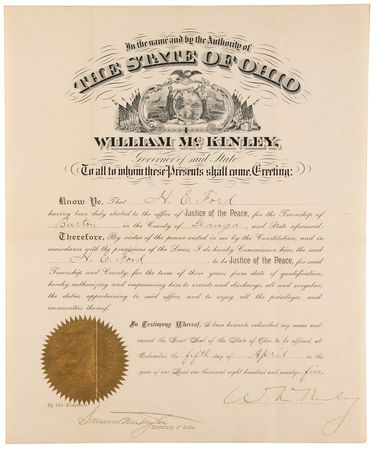 Lot #140 William McKinley Document Signed as Governor of Ohio - Image 1