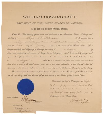 Lot #166 William H. Taft Naval Document Signed as President - Image 1