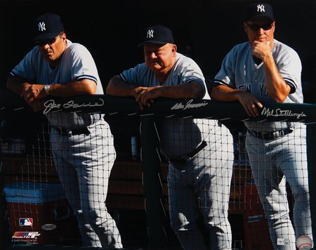 Lot #894 NY Yankees: Joe Torre, Don Zimmer, and Mel Stottlemyre Signed Oversized Photograph - Image 1