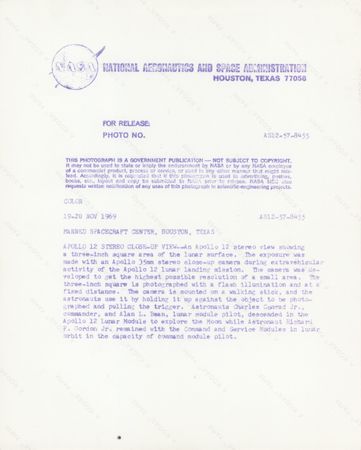 Lot #414 Apollo 12 Original 'Type 1' Photograph: Lunar Surface Stereoview - Image 2