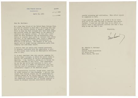 Lot #25 President John F. Kennedy (2) Typed Letters Signed on a Historic Fundraising Campaign for the United Negro College Fund, Citing the 1963 Emancipation Centennial and Martin Luther King?s Birmingham Campaign - Image 2