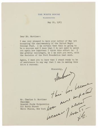 Lot #25 President John F. Kennedy (2) Typed Letters Signed on a Historic Fundraising Campaign for the United Negro College Fund, Citing the 1963 Emancipation Centennial and Martin Luther King?s Birmingham Campaign - Image 3