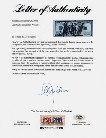Lot #184 Donald Trump Signed $100 Dollar Bill - Image 2