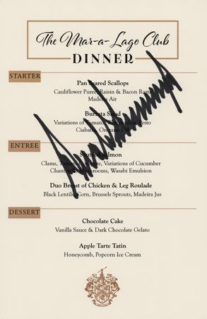 Lot #179 Donald Trump Signed Mar-a-Lago Dinner Menu - Image 1