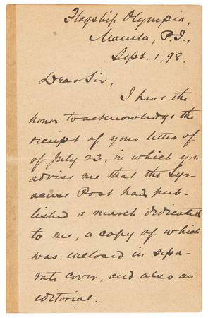 Lot #362 George Dewey Historic Letter Signed on ‘Trying Times’ and the 1898 Battles of Manila and Manila Bay -  “From May 1 to Aug. 13, the least trying of which was the two engagements” - Image 1