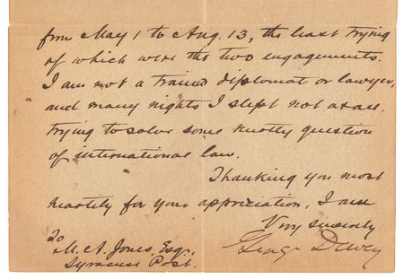 Lot #362 George Dewey Historic Letter Signed on ‘Trying Times’ and the 1898 Battles of Manila and Manila Bay -  “From May 1 to Aug. 13, the least trying of which was the two engagements” - Image 3
