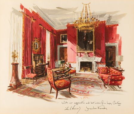 Lot #38 John F. Kennedy 1962 White House Christmas Gift Print - 'Red Room' - Image 2