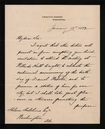 Lot #55 Chester A. Arthur Letter Signed as President on Rare 'Executive Mansion' Mourning Stationery - Image 1