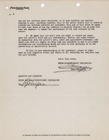 Lot #788 Louis B. Mayer Signed Movie Contract - Loaning Leila Hyams to First National Pictures - Image 4
