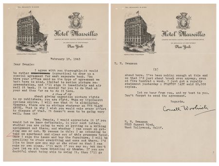 Lot #600 Cornell Woolrich Typed Letter Signed - Image 1