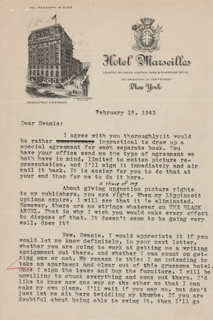 Lot #600 Cornell Woolrich Typed Letter Signed - Image 2