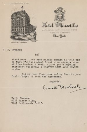 Lot #600 Cornell Woolrich Typed Letter Signed - Image 3