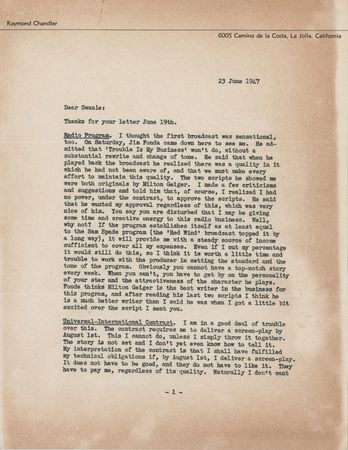 Lot #574 Raymond Chandler Content-Rich Typed Letter Signed - Image 2
