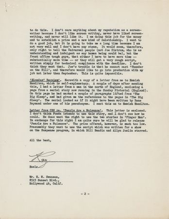 Lot #574 Raymond Chandler Content-Rich Typed Letter Signed - Image 3