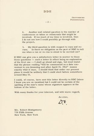 Lot #81 Dwight D. Eisenhower Typed Letter Signed to Actor Robert Montgomery - Image 3