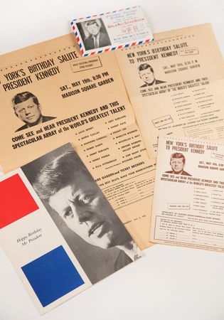 Lot #31 John F. Kennedy: 1962 Madison Square Garden Birthday (5) Items - Program, Ticket Stub, Posters, and Mail Form - Image 1
